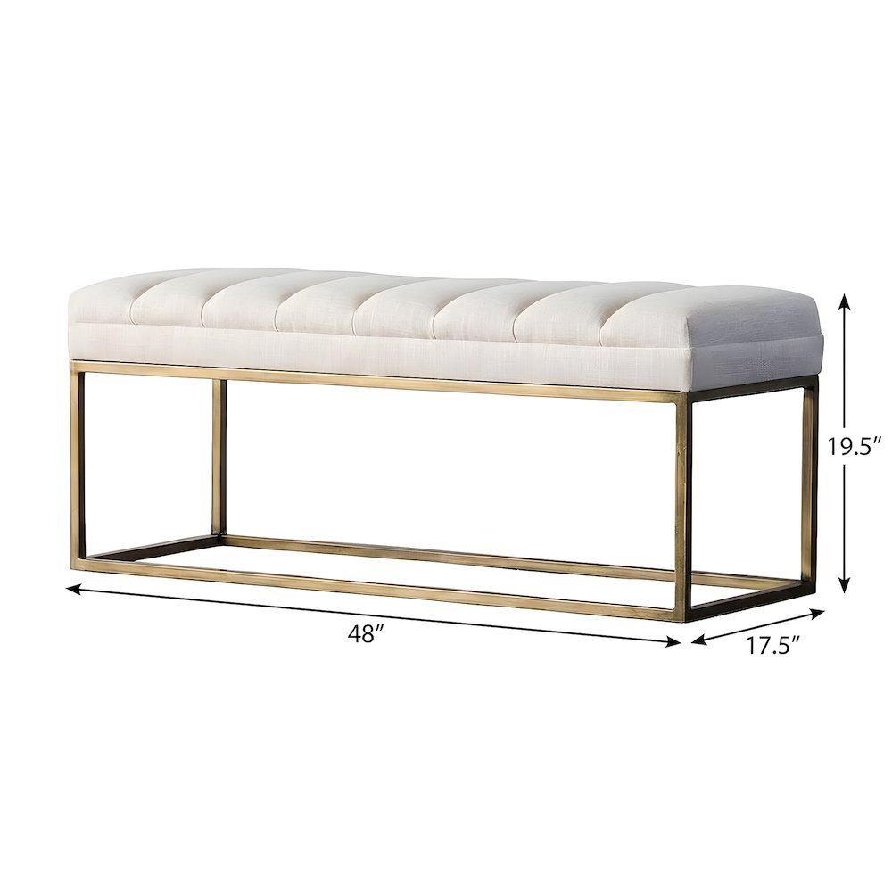 Fabric-Upholstered Dining Bench with Channel-Stitched Seat, Shortbread