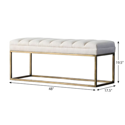 Fabric-Upholstered Dining Bench with Channel-Stitched Seat, Shortbread