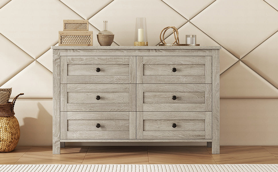 Retro Farmhouse Style Wooden Dresser with 6 Drawer, Storage Cabinet for Bedroom, Anitque Gray