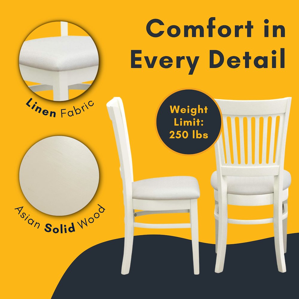White Solid Wood 5 Pc Breakfast Nook Table Set, Chairs for Kitchen