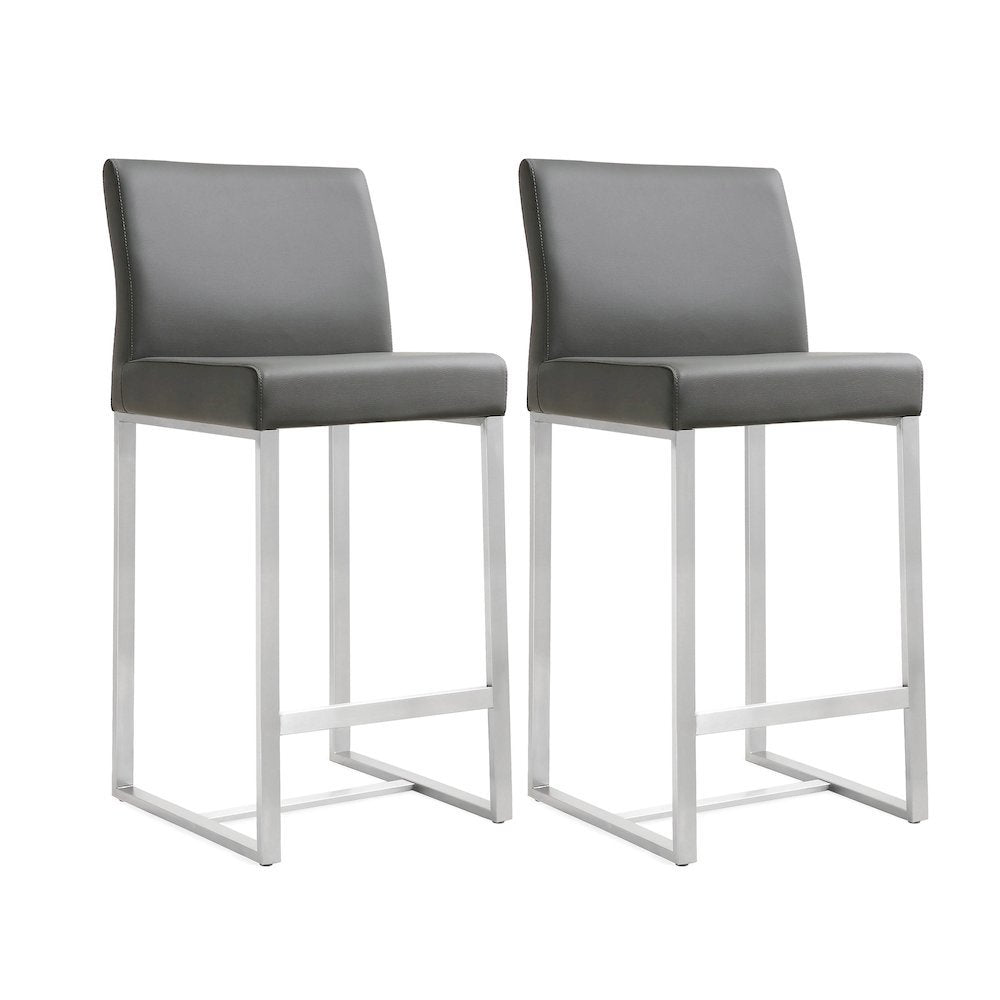 Grey Stainless Steel Counter Stool Set with Fiber-Wrapped Foam Seats