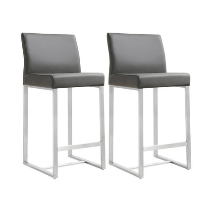 Grey Stainless Steel Counter Stool Set with Fiber-Wrapped Foam Seats
