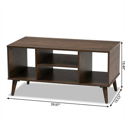 Walnut Brown Modern Coffee Table with Rubberwood Legs and Durable Particle Board