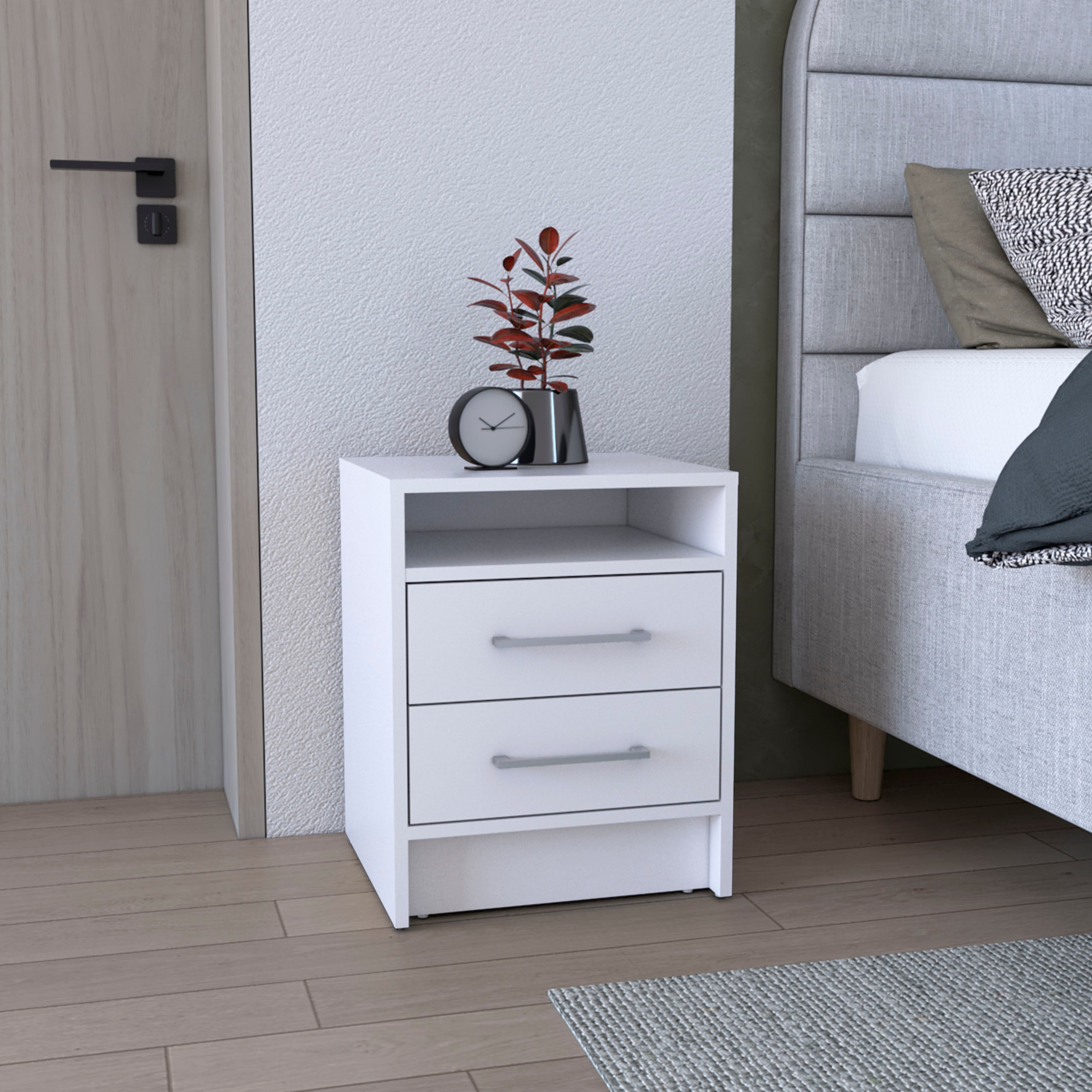 Greter 24"  Two-Drawer Night Stand  With open shelf White