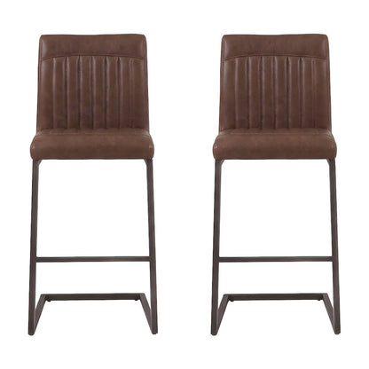 PU-Upholstered Counter Stools with Channel-Tufted Seat, Cigar Brown, Set of 2