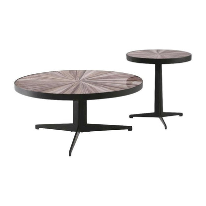 Round Maroon Coffee Table Set with Tempered Glass Top 2-Piece Metal Tripod Legs