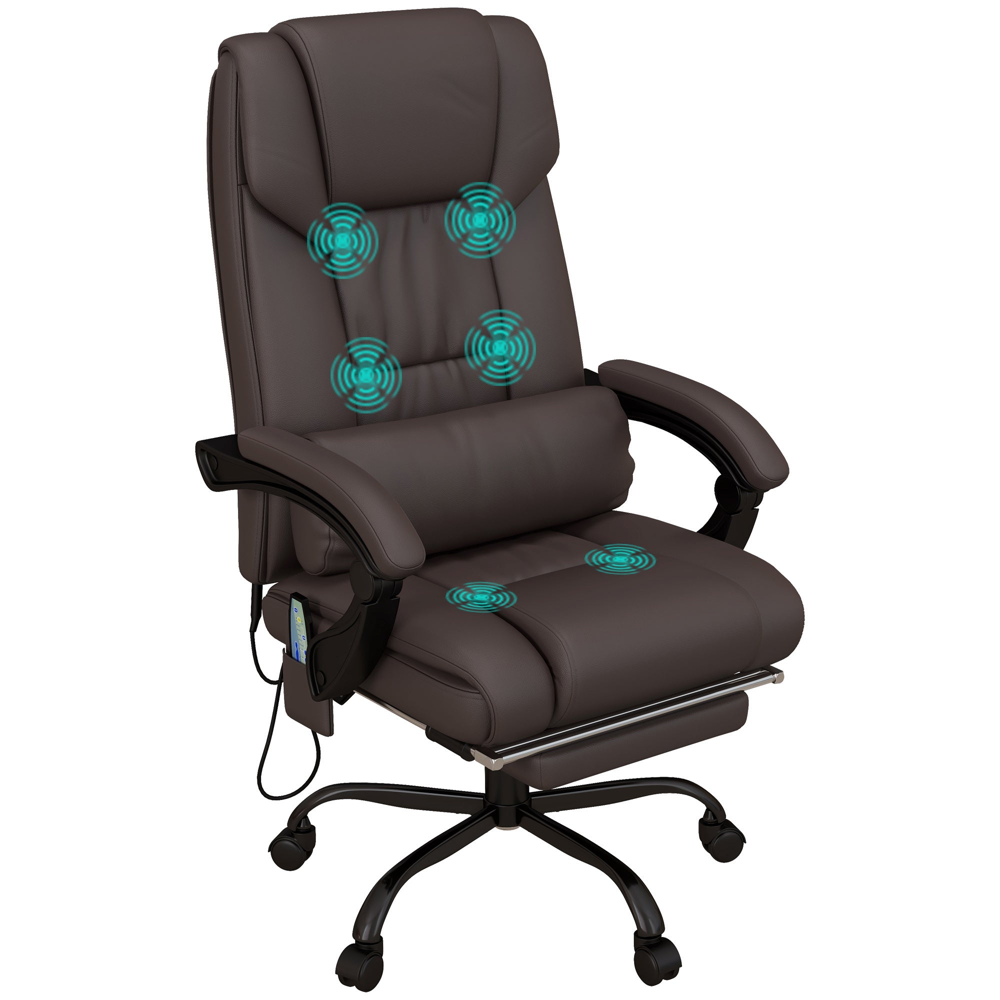 High Back Vibration Massage Office Chair with 6 Points, Hight Adjustable Computer Desk Chair, Reclining Office Chair with Retractable Footrest and Remote, Brown