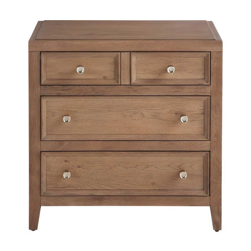 Hardwood Veneer Nightstand with Three Drawers and USB Outlets with Storage