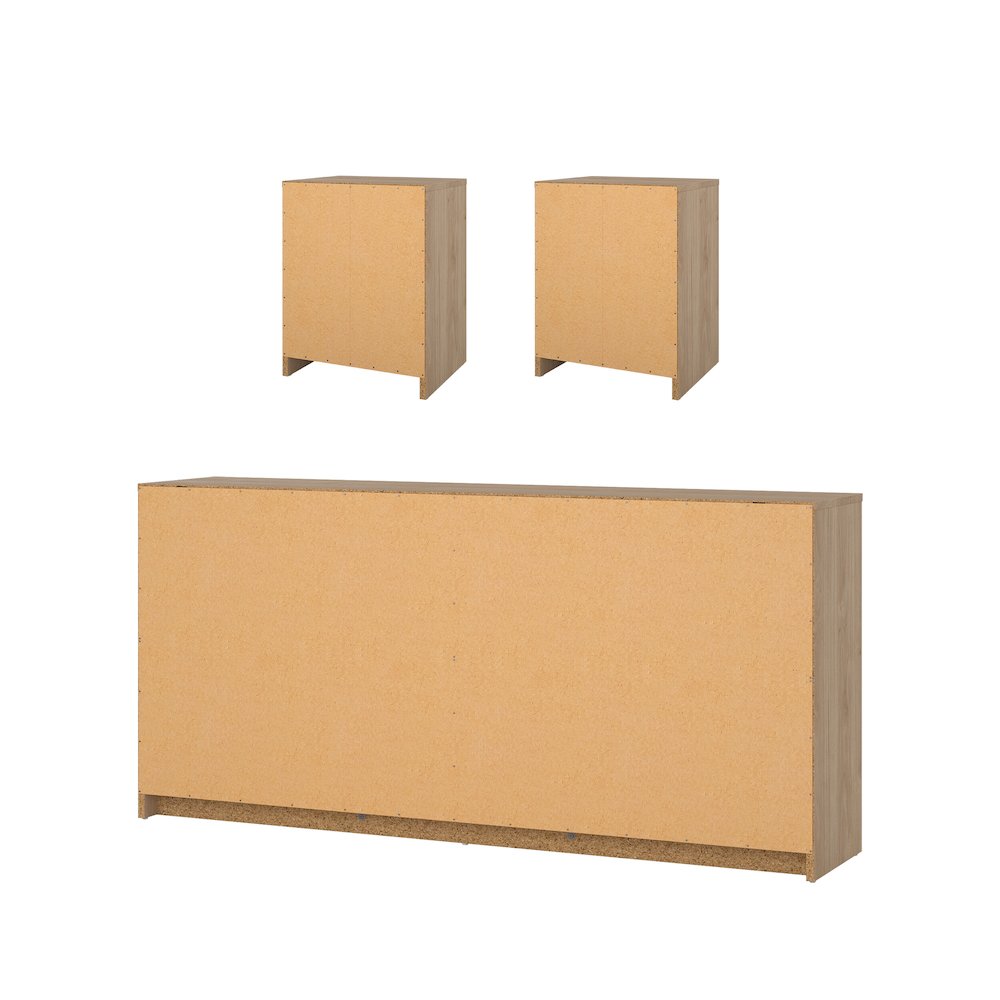 3-Piece Bedroom Set - 6 Drawer Double Dresser And Nightstand Set Of 2