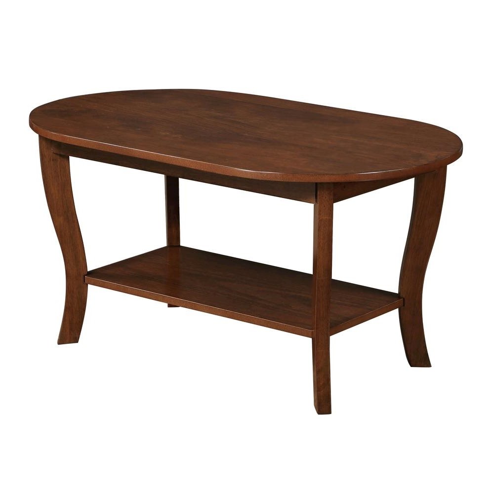 Brown Oval Coffee Table with Lower Shelf for Storage and Stylish Display
