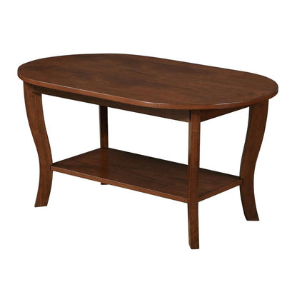 Brown Oval Coffee Table with Lower Shelf for Storage and Stylish Display
