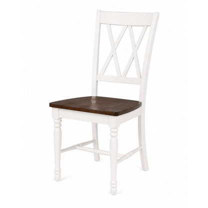 White dining table with four matching chairs and anti-tip hardware layout