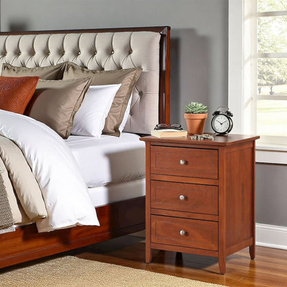 Traditional 3 Drawer Nightstand with Wooden Frame in Warm Oak Finish