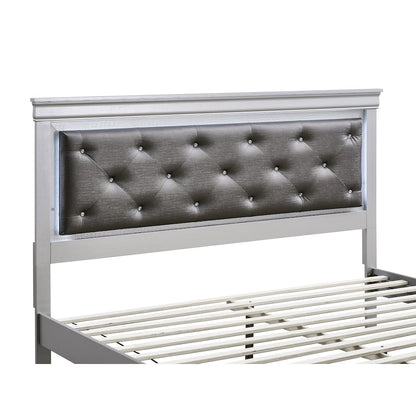 Storage Bed with LED Tufted Headboard, Bedroom Beds, Silver Champagne, Full