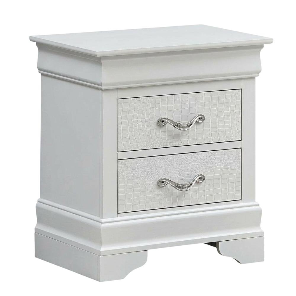 White Transitional Nightstand with Dovetailed Drawers and Metal Glides
