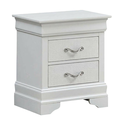 White Transitional Nightstand with Dovetailed Drawers and Metal Glides