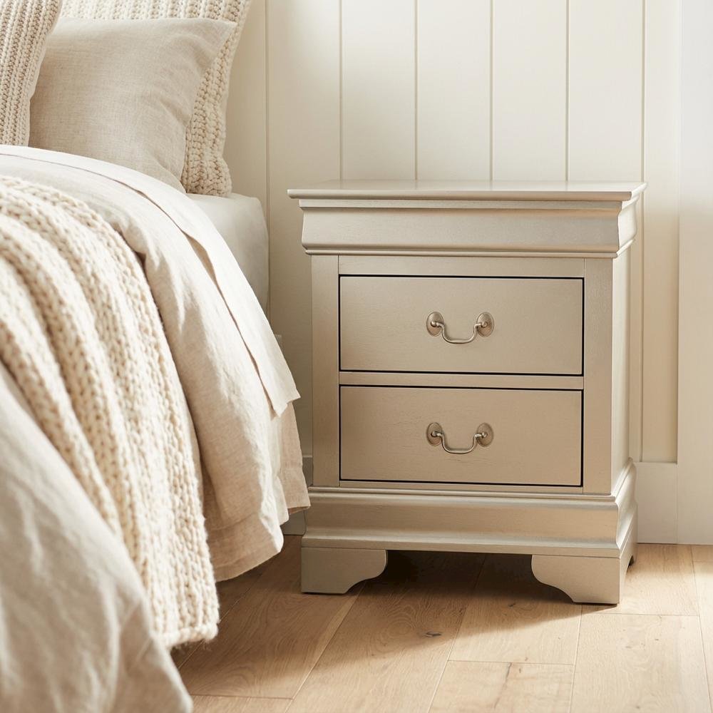 Silver Champagne Nightstand with Traditional Design and Sturdy Construction
