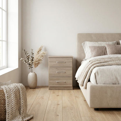 Sandle Wood Nightstand with 3 Drawers and Contemporary Design