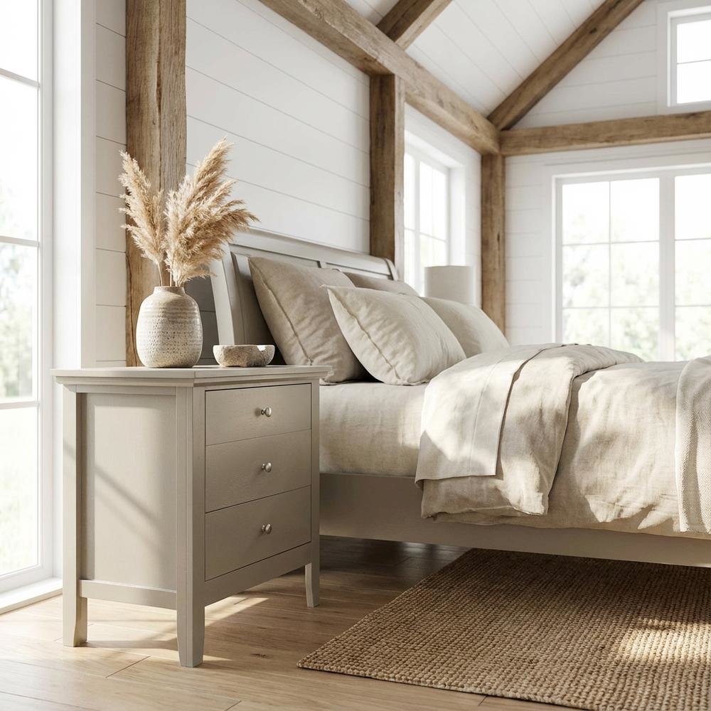 Casual Champagne Nightstand with Dovetailed Drawers and Metal Glides
