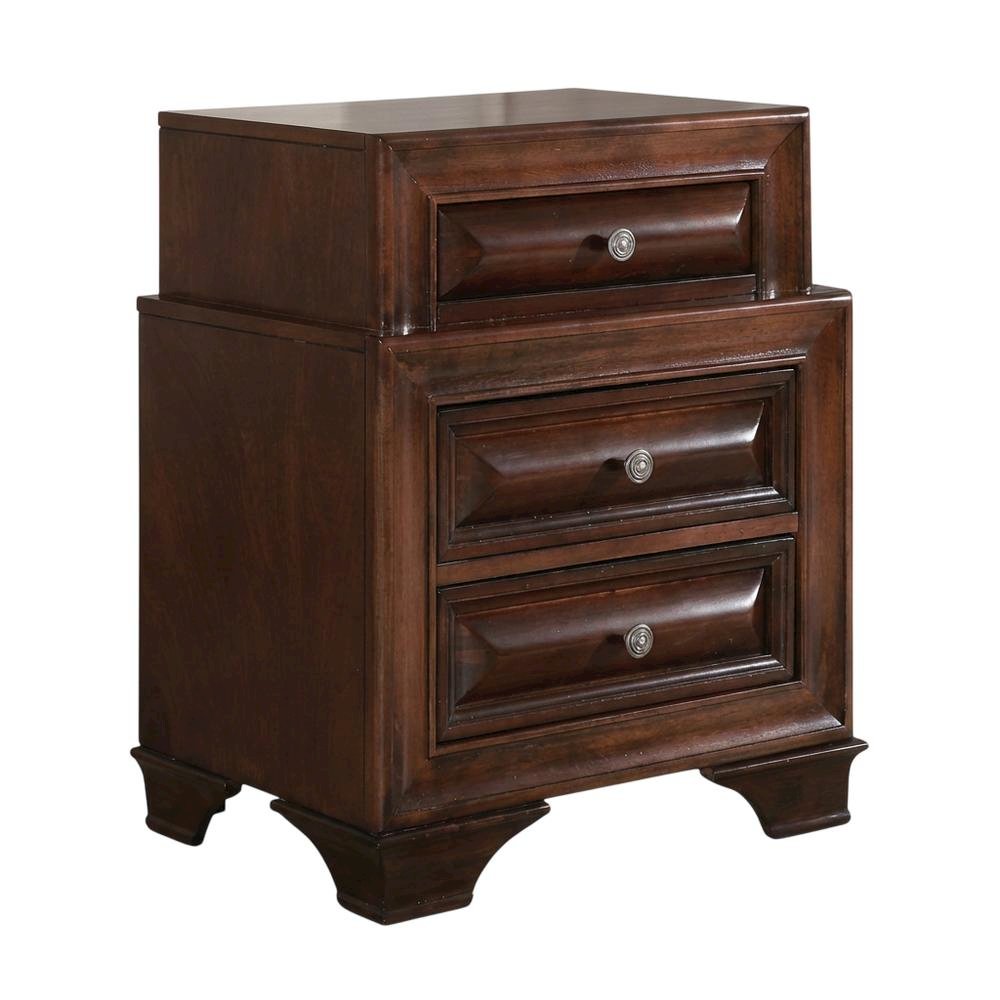 Transitional Cappuccino Nightstand with Dovetailed Drawers and Metal Glides