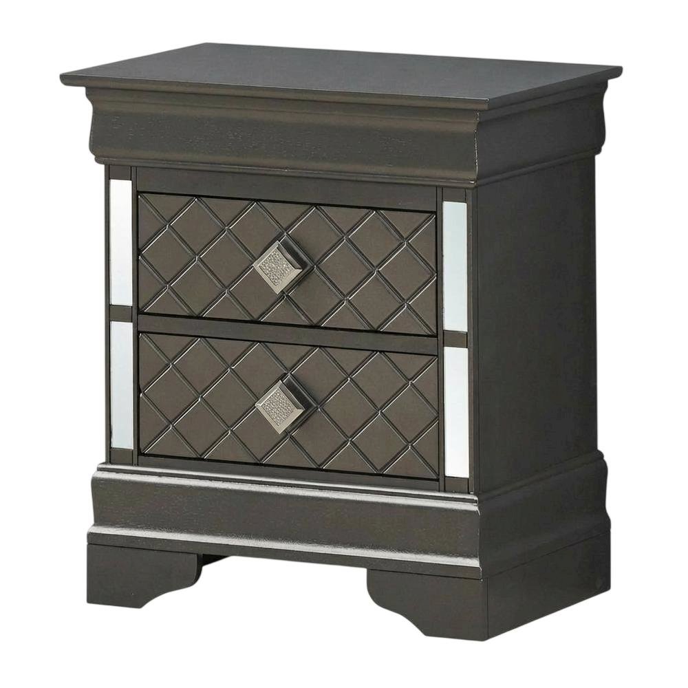 Metallic Black Nightstand with Dovetailed Drawers and Transitional Style