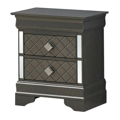 Metallic Black Nightstand with Dovetailed Drawers and Transitional Style