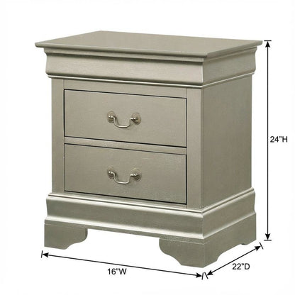 Silver Champagne Nightstand with Traditional Design and Sturdy Construction