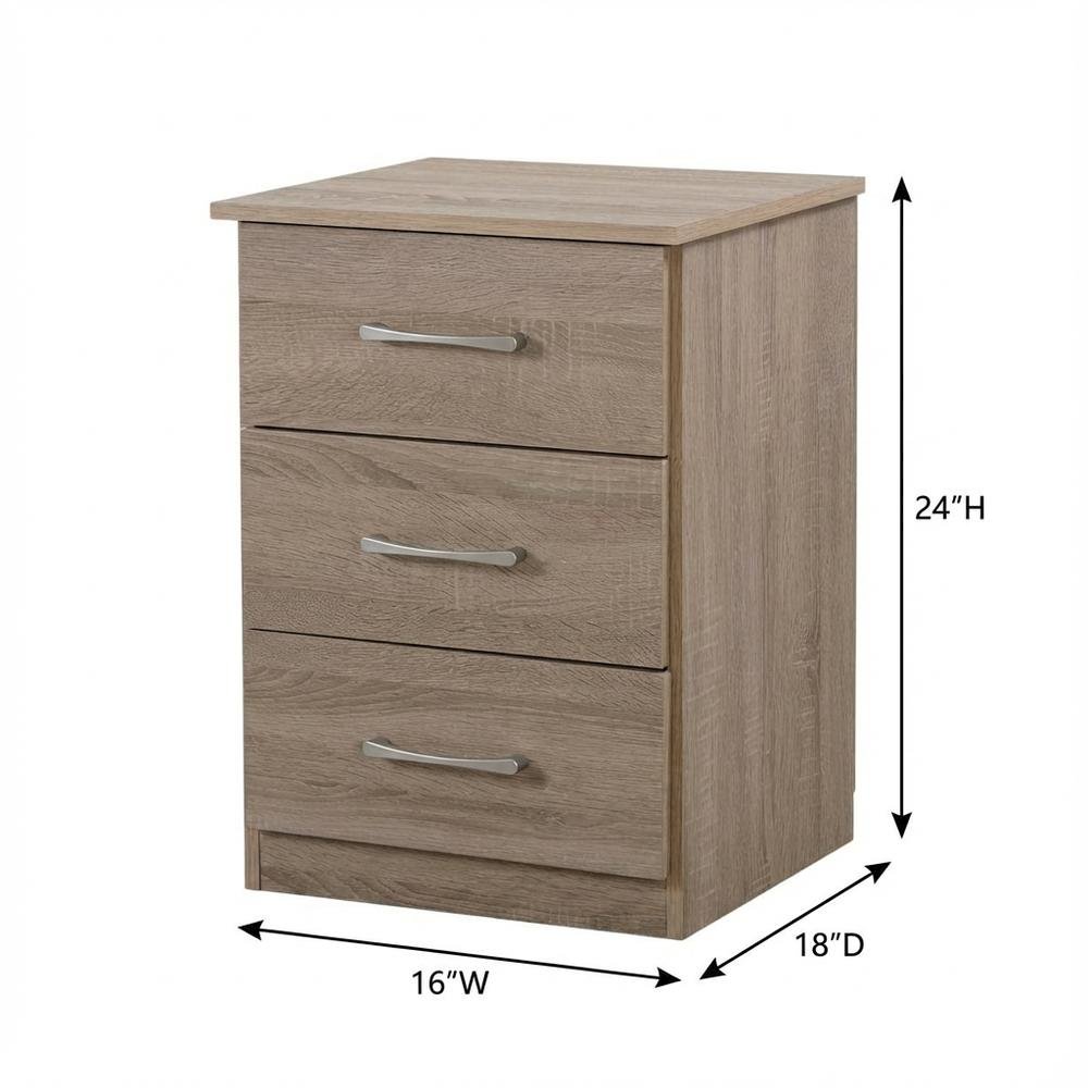 Sandle Wood Nightstand with 3 Drawers and Contemporary Design