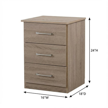 Sandle Wood Nightstand with 3 Drawers and Contemporary Design