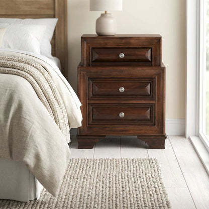 Transitional Cappuccino Nightstand with Dovetailed Drawers and Metal Glides