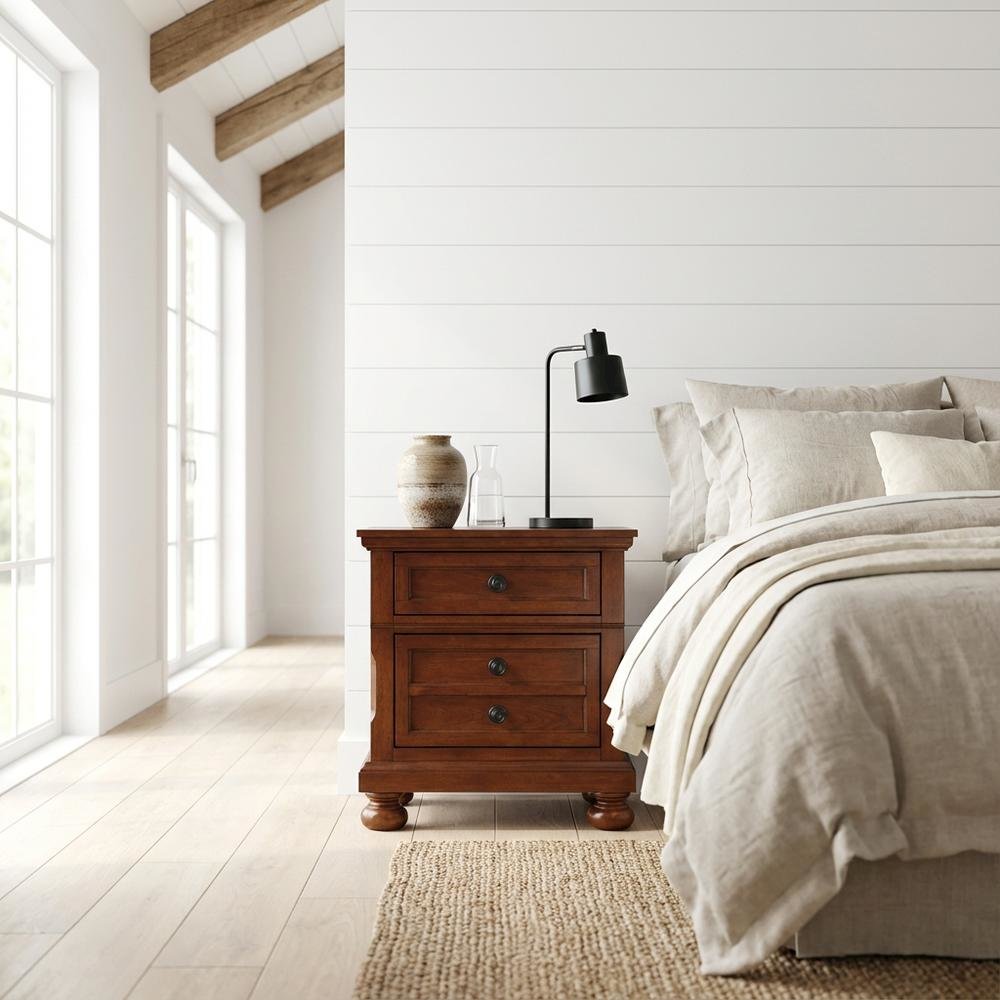 Contemporary Cherry Nightstand with Dovetailed Drawers and Metal Glides