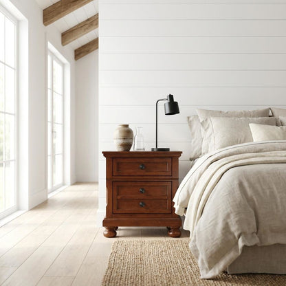 Contemporary Cherry Nightstand with Dovetailed Drawers and Metal Glides