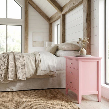 Pink Bedroom Nightstand with 3 Drawers, Casual Style, Dovetailed Construction