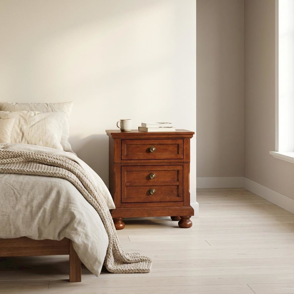 Contemporary Cherry Nightstand with Dovetailed Drawers and Metal Glides