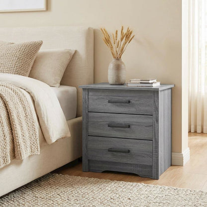 Gray Bedroom Nightstand with 3 Drawers and Metal Glides, Contemporary Style