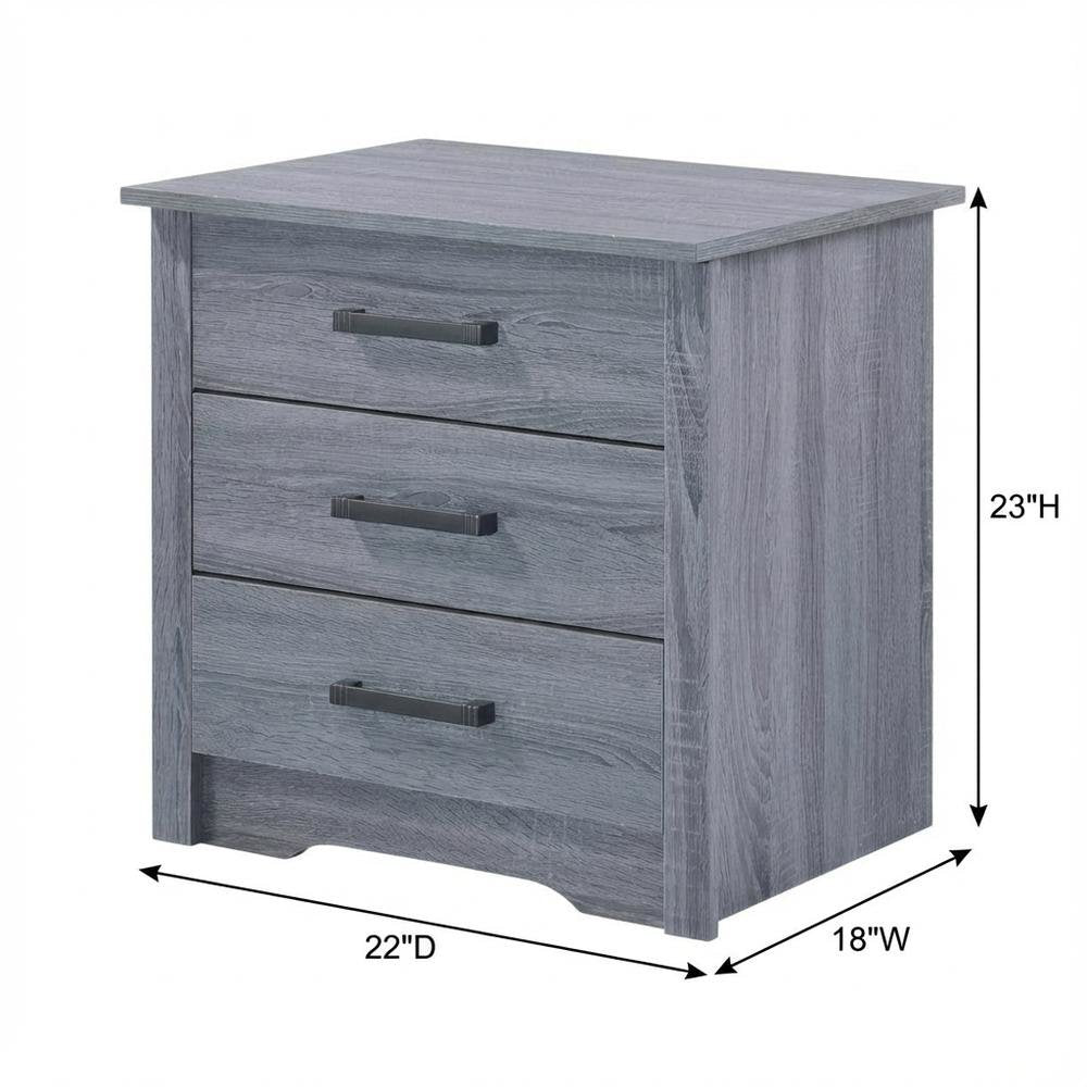 Gray Bedroom Nightstand with 3 Drawers and Metal Glides, Contemporary Style