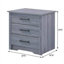 Gray Bedroom Nightstand with 3 Drawers and Metal Glides, Contemporary Style