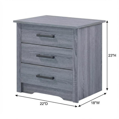 Gray Bedroom Nightstand with 3 Drawers and Metal Glides, Contemporary Style