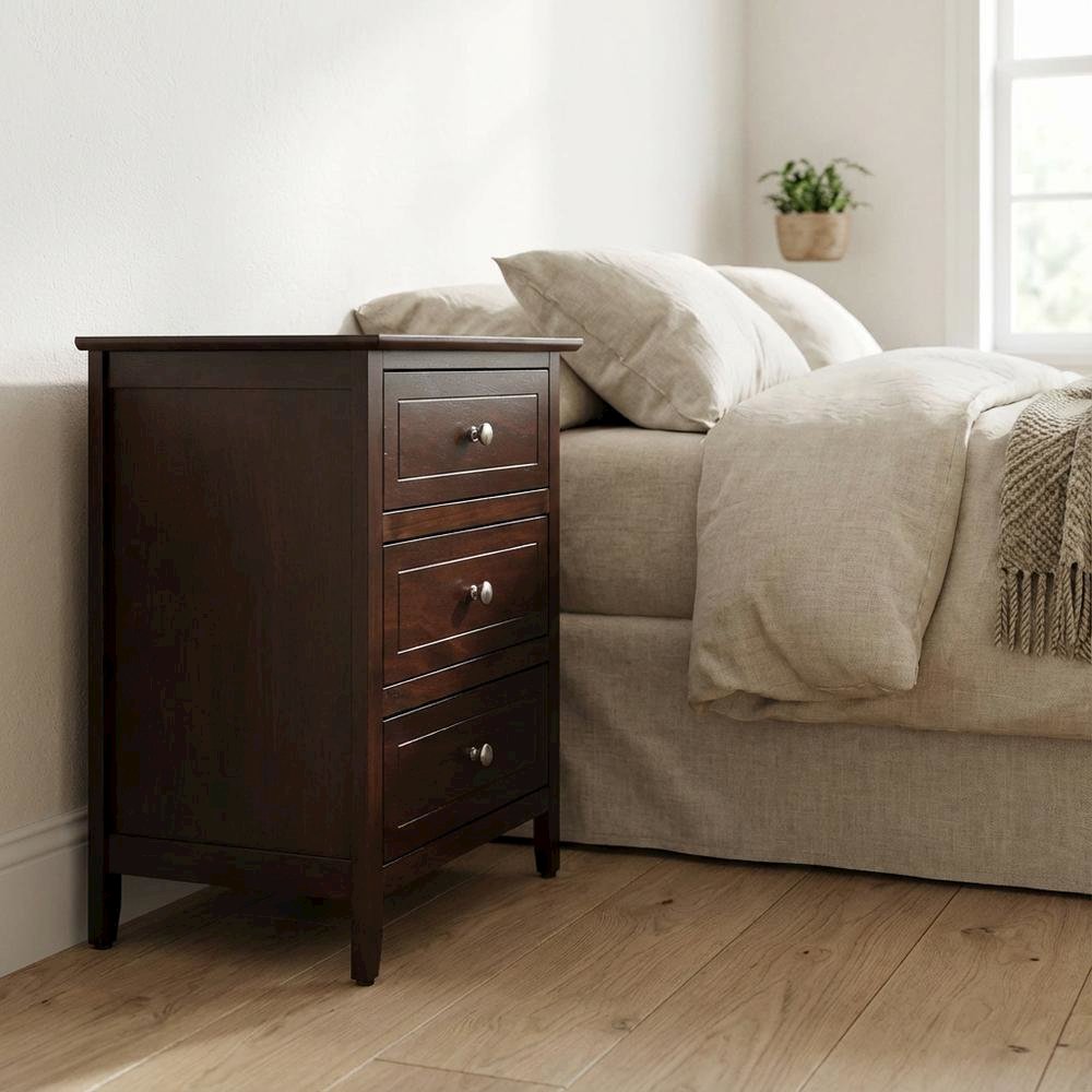 Cappuccino Nightstand with Dovetailed Drawers and Metal Glides