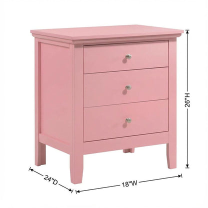Pink Bedroom Nightstand with 3 Drawers, Casual Style, Dovetailed Construction