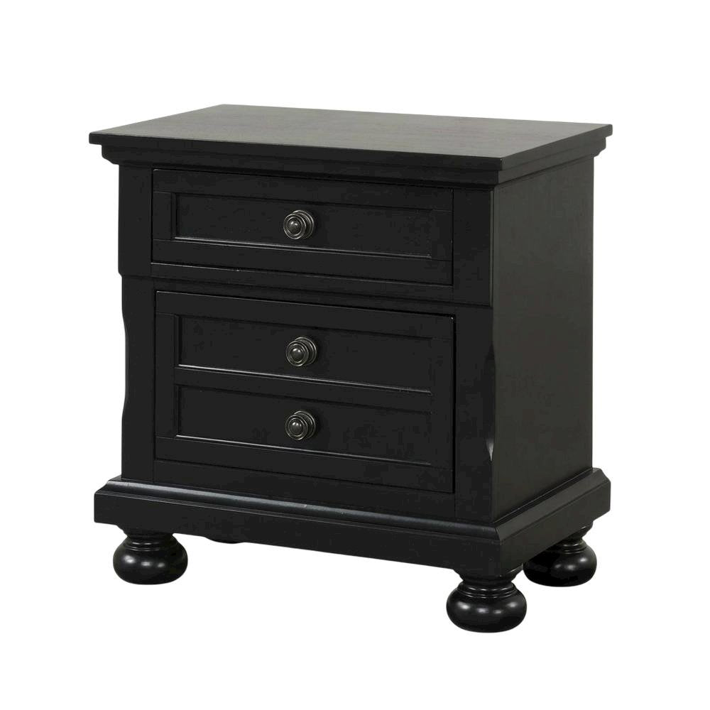 Contemporary Black Nightstand with Dovetailed Drawers and Metal Glides