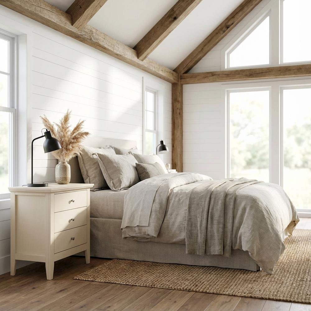 Beige Bedroom Nightstand with Dovetailed Drawers and Casual Style