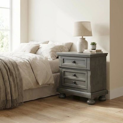 Contemporary Gray Nightstand with Dovetailed Drawers and Metal Glides