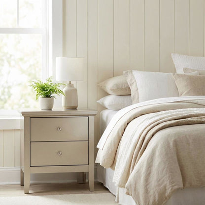 Champagne-Colored Nightstand, Dovetailed Drawer, Metal Glides, for Bedroom Style