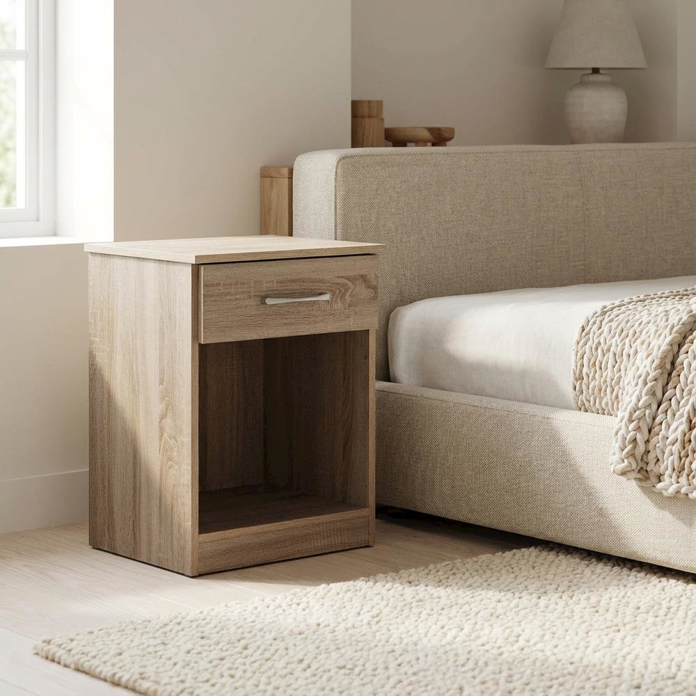 Sandle Wood Nightstand with Single Drawer and Metal Glides in Casual Style