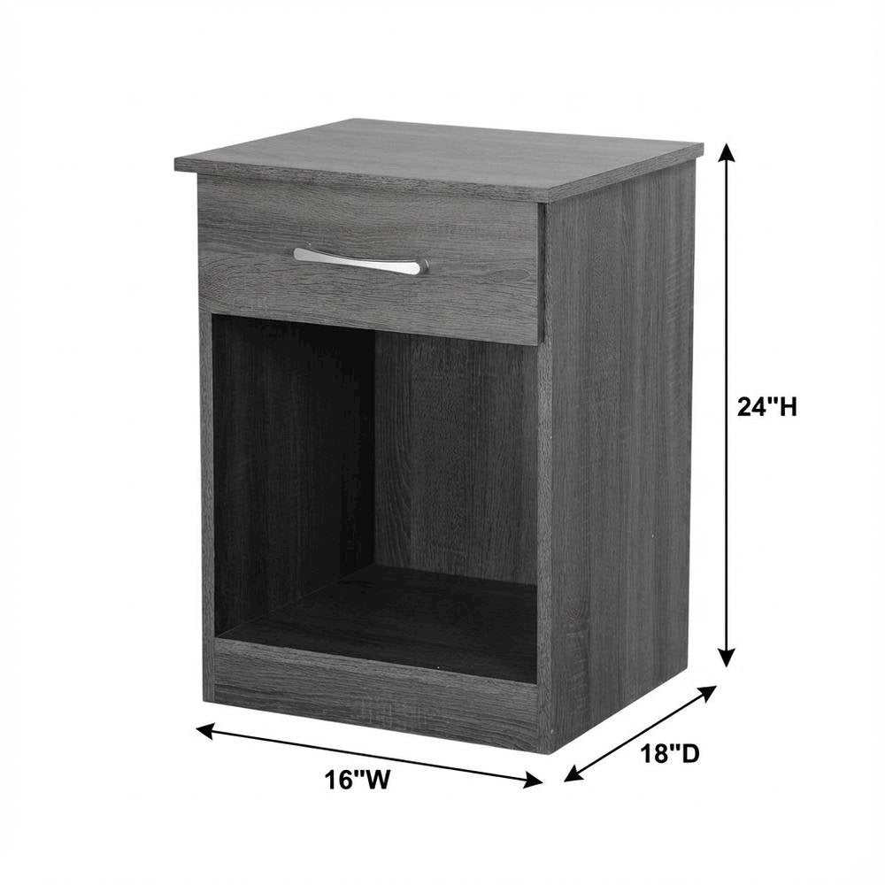 Gray Bedroom Nightstand with Casual Style and Metal Drawer Glides