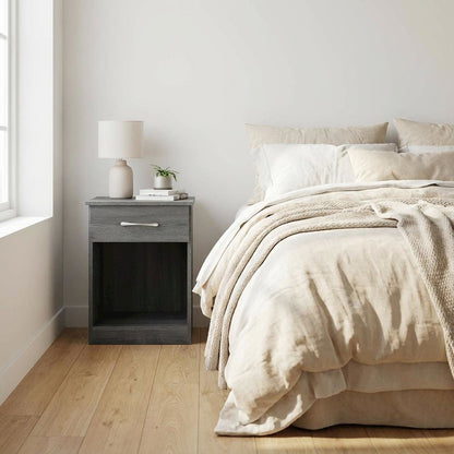 Gray Bedroom Nightstand with Casual Style and Metal Drawer Glides