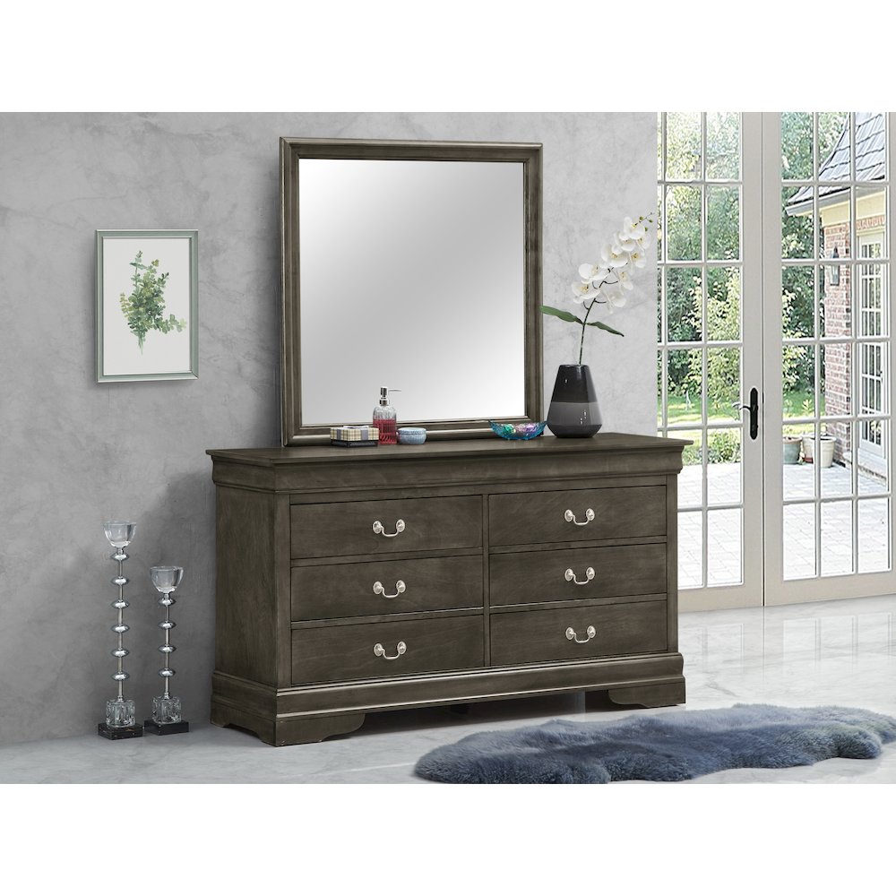 Glory Furniture Louis Phillipe Mirror in Gray Color