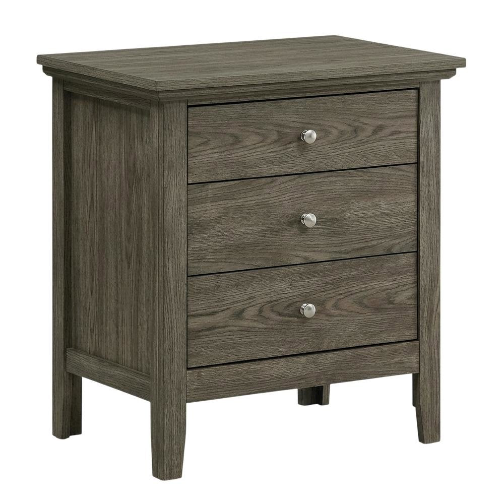 Smoked Gray Nightstand with 3 Drawers and Casual Style