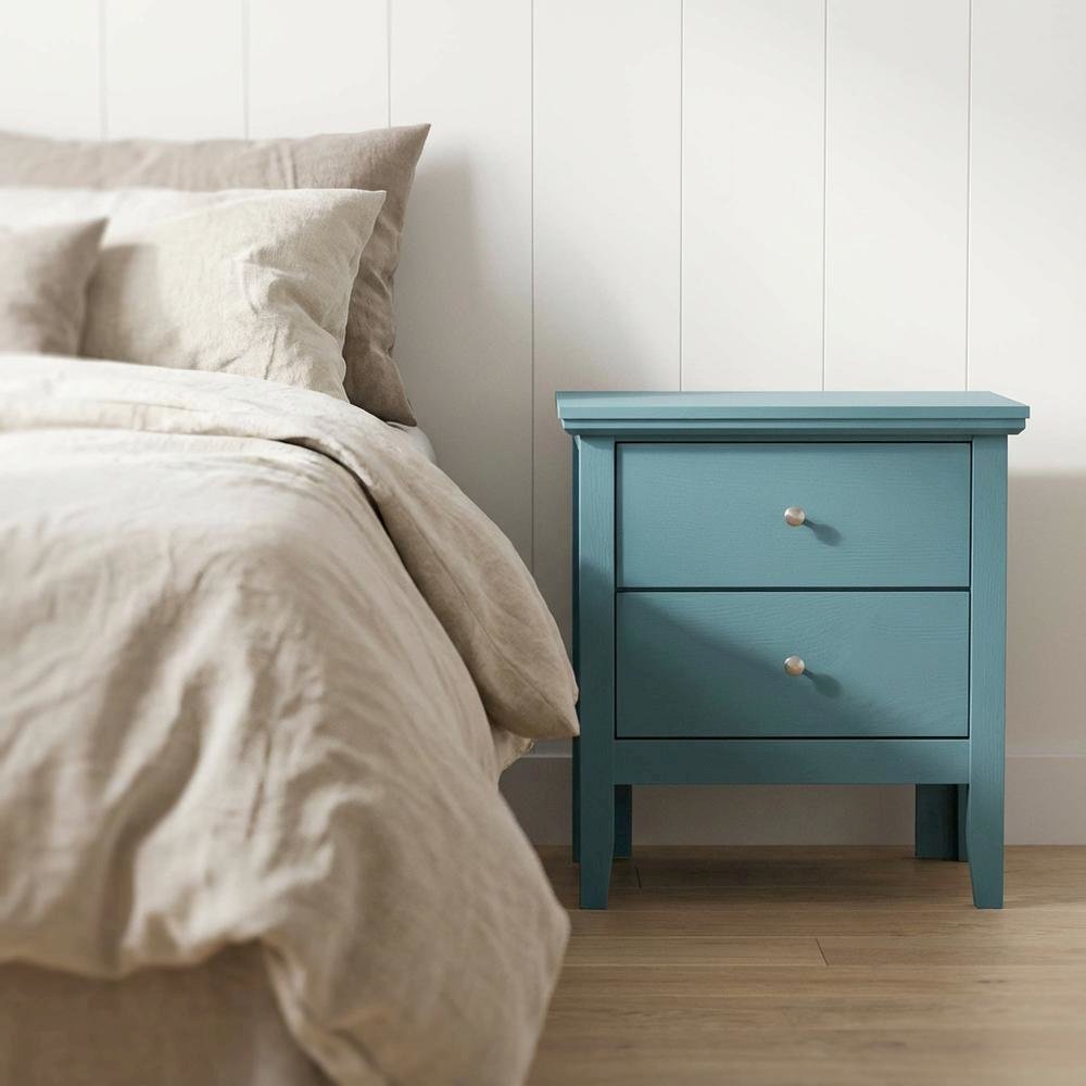 Teal Nightstand with Dovetailed Drawers and Transitional Style